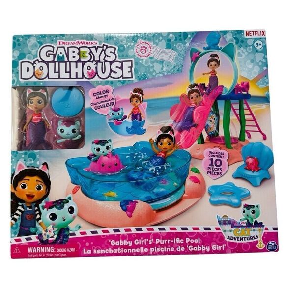 Gabby’s Dollhouse, Playset with Gabby and MerCat Figures and Pool Accessories - Picture 1 of 7